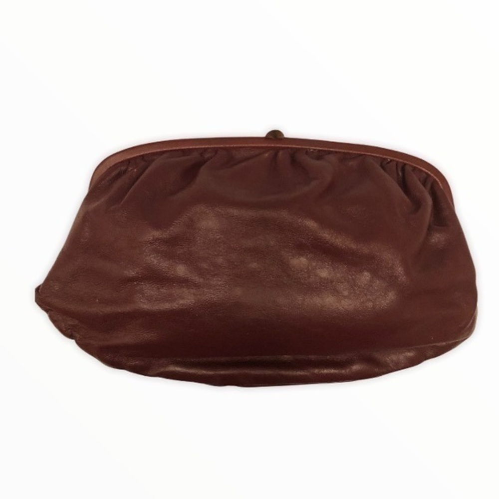 Vintage dark red leather clutch bag made in Italy